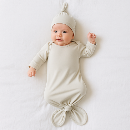 Bamboo Layette Knotted Gown and Beanie for Newborns
