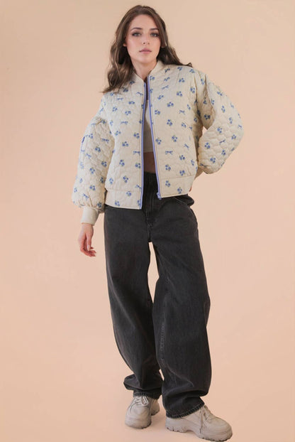 Floral Printed Quilted Oversized Casual Jacket