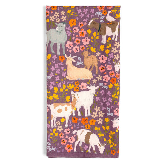 Goats & Flowers Tea Towel