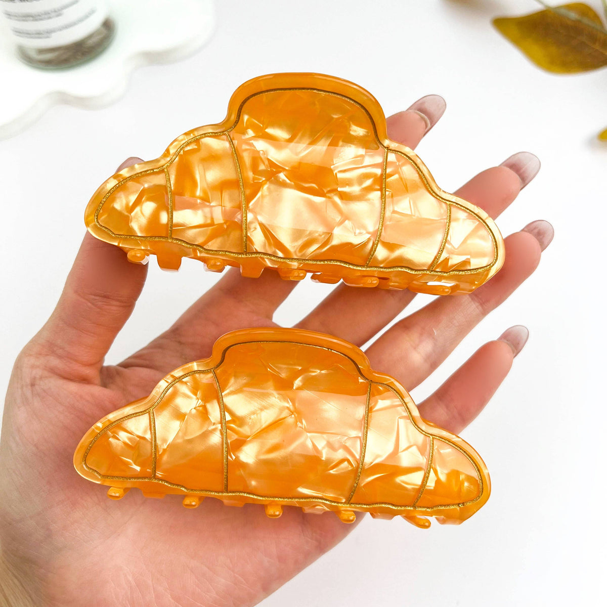 Cute Croissant Acrylic Printed Hair Claw Clip