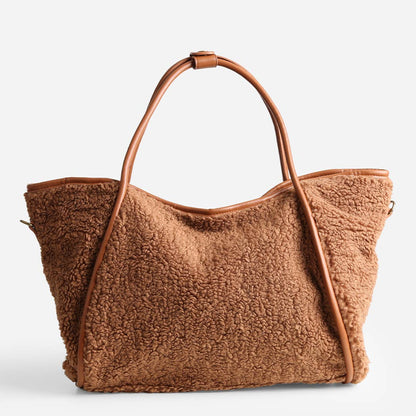 Solid Color Sherpa Shoulder Tote Bag