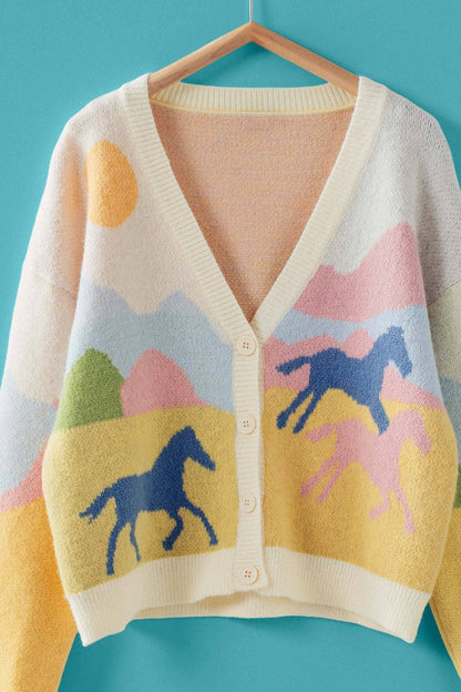 Scenic Horse Jacquard Knit Cardigan