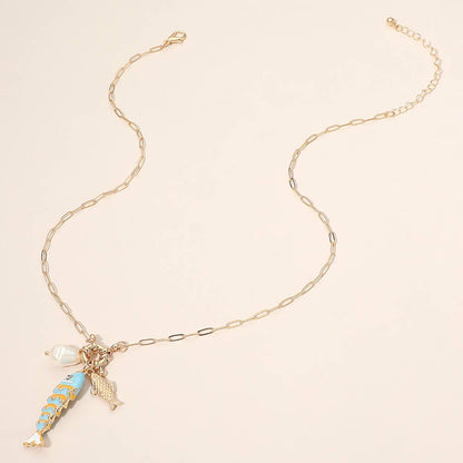 Pearl Fish Charm Pendant Necklace