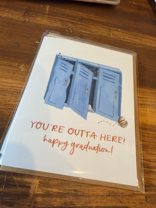 Outta Here Greeting Card - Happy Graduation