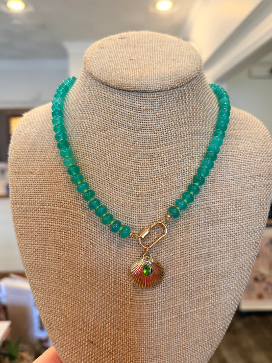 Sea Foam Green Quartz "Candy Necklace" with 18k Gold Findings and Lime Seed Beads