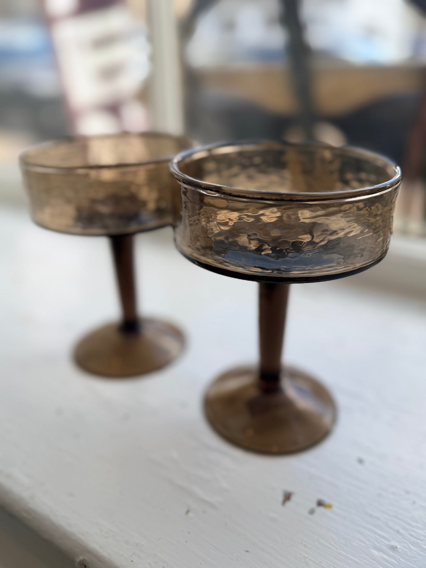 Handblown Hammered Coupe Cocktail Glass Pair