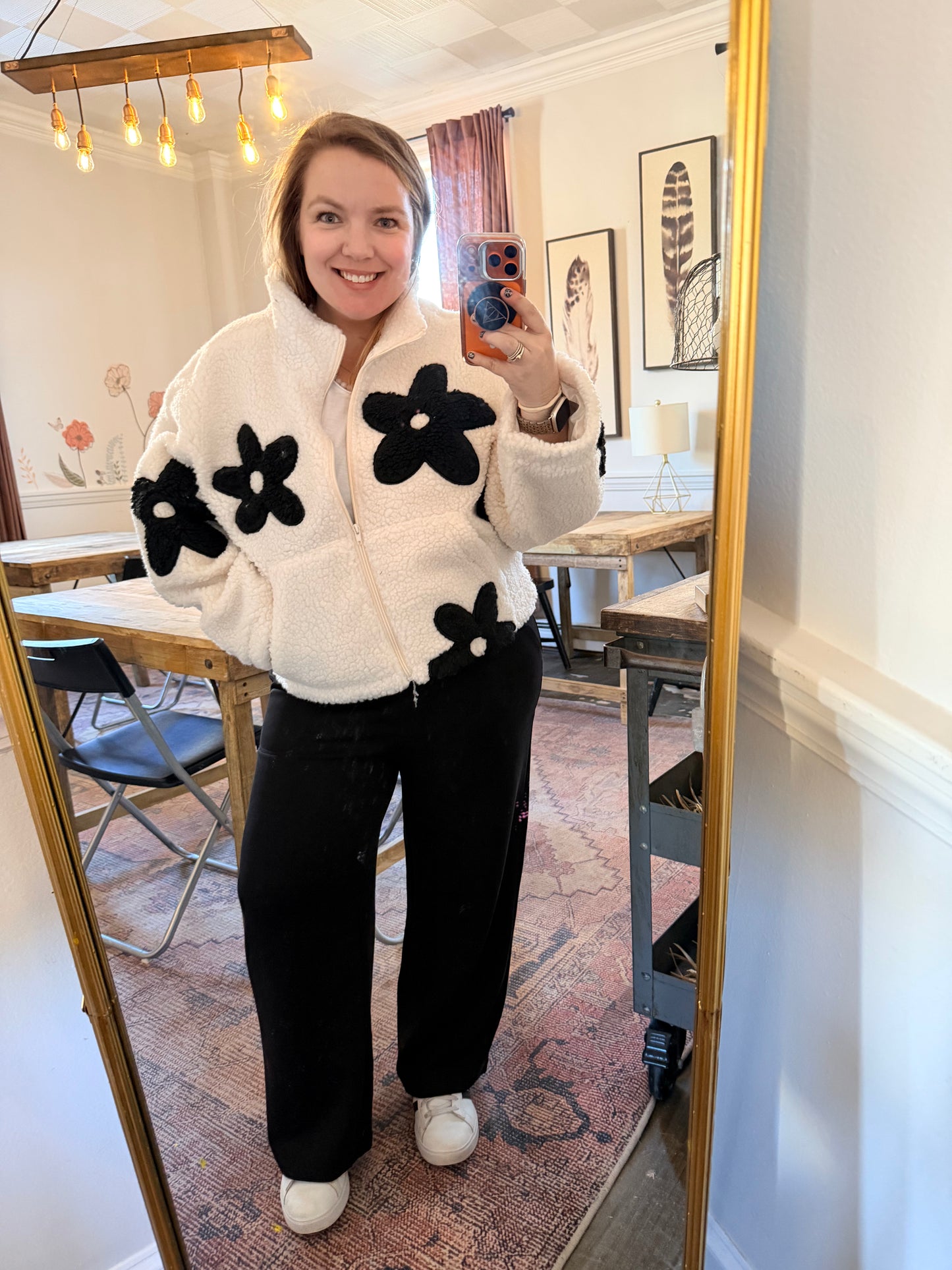 Floral Sherpa zip up jacket