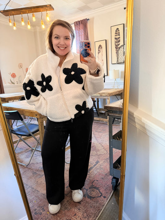 Floral Sherpa zip up jacket