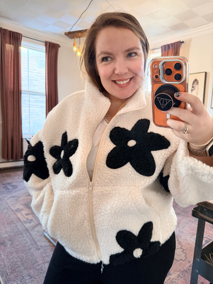 Floral Sherpa zip up jacket