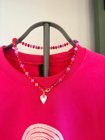 Multicolored Pink Quartz "Candy Necklace" with 18k Gold Findings and Seed Beads