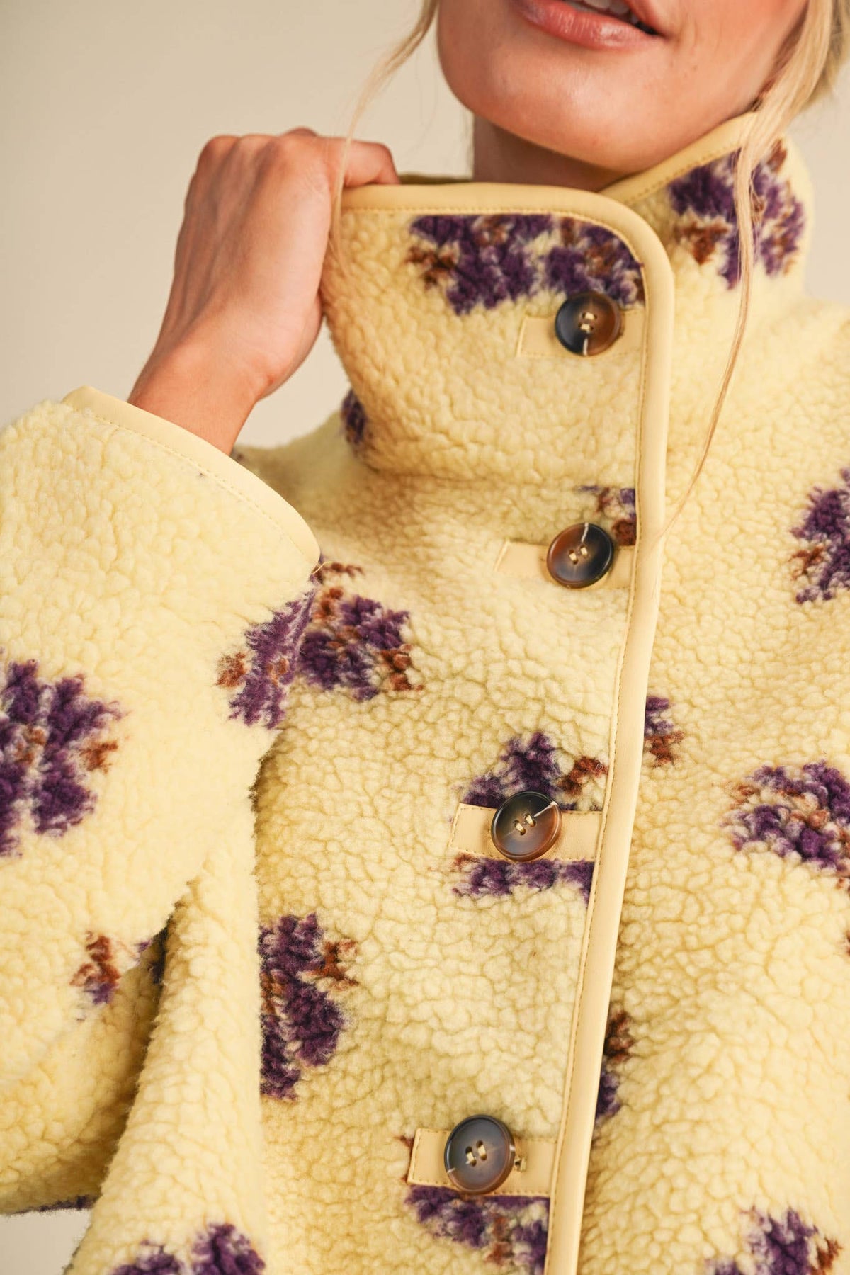 Lemon Floral Faux Sherpa Jacket