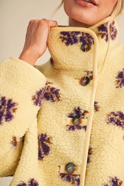 Lemon Floral Faux Sherpa Jacket