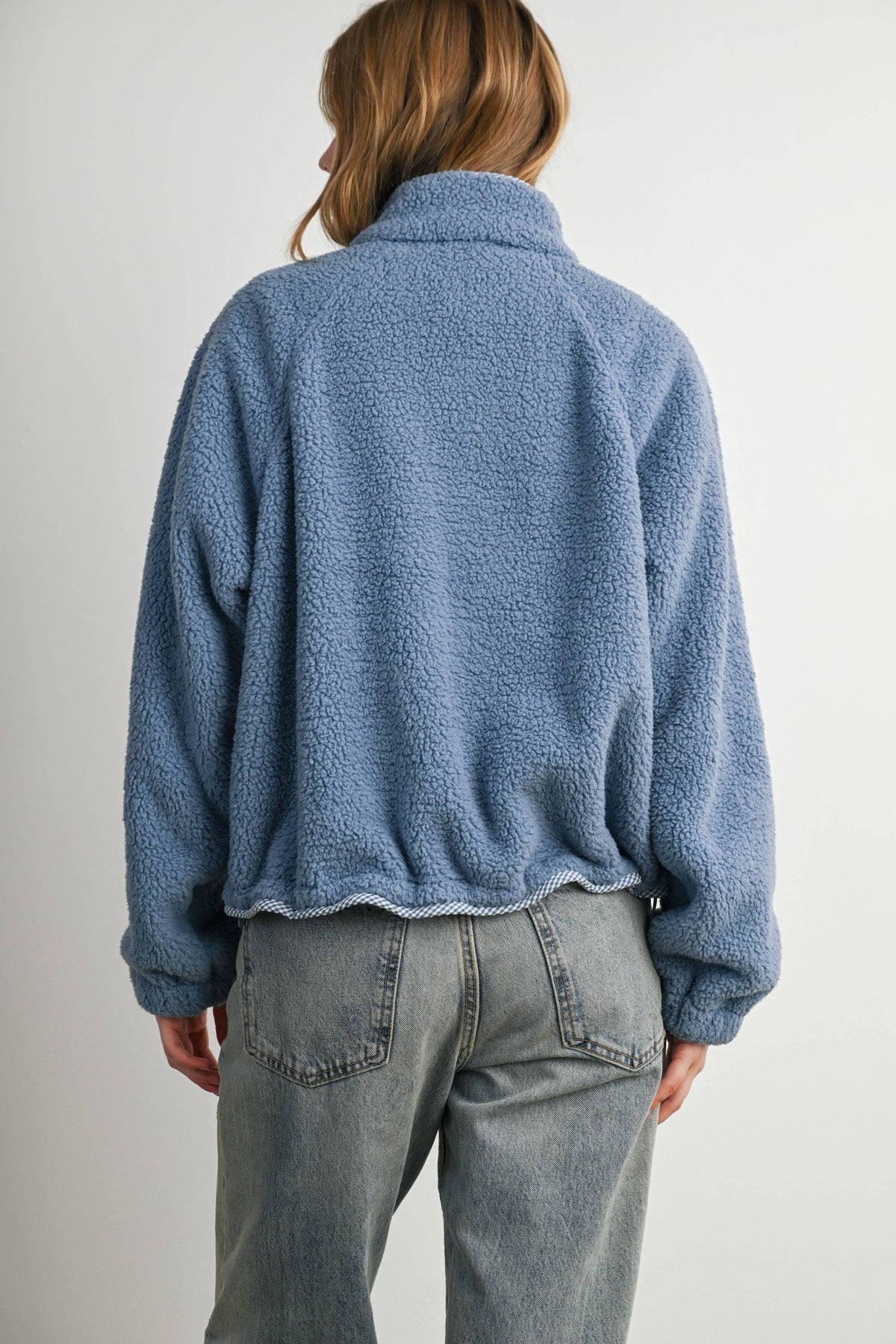 Blue Casual Half Button Fleece Sweatshirt
