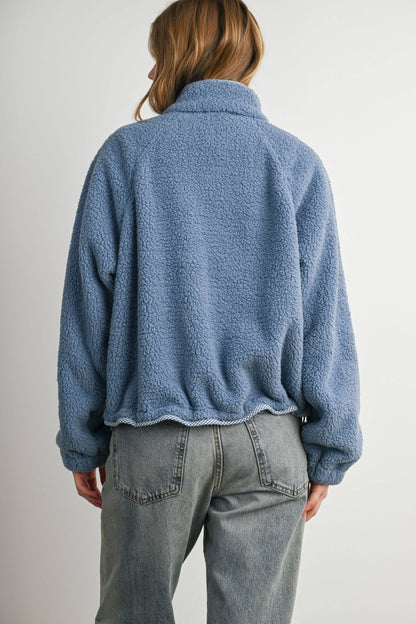 Blue Casual Half Button Fleece Sweatshirt