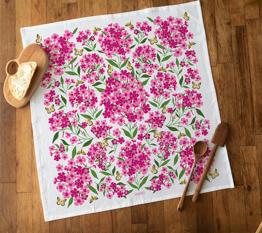Pink Perennial Tea Towel - Spring Floral