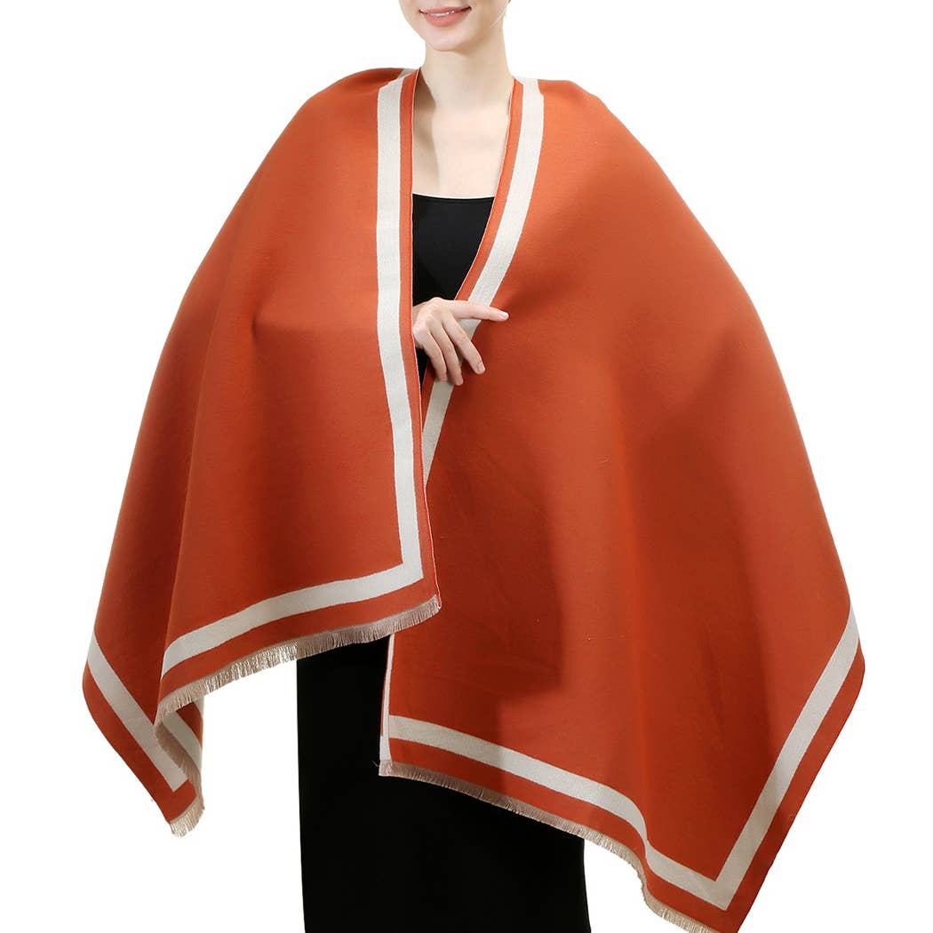 Reversible Oversized Border Cashmere Feel Shawl