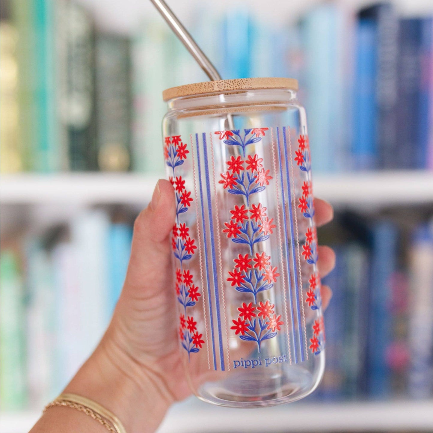 Floral Americana Glass Can