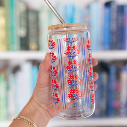 Floral Americana Glass Can