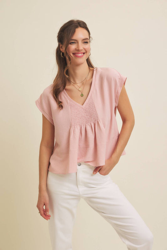 Simple Moments Relaxed Fit Smocked Flowy Top