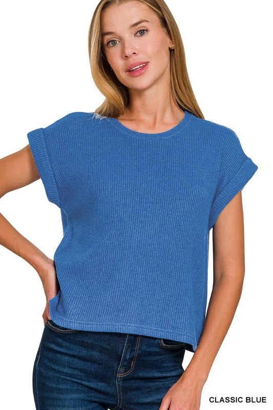 Classic Blue Short Sleeve Crew Neck Sweater