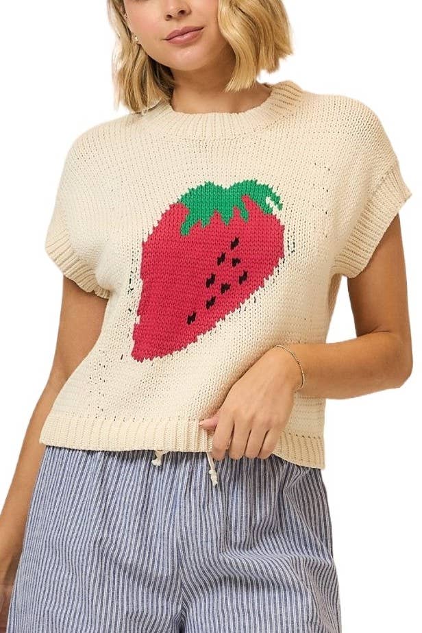 Strawberry Knit Short Sleeve Sweater