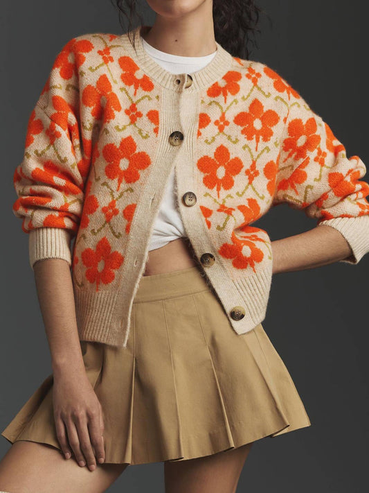Elegant Pop Floral Button Down Cardigan