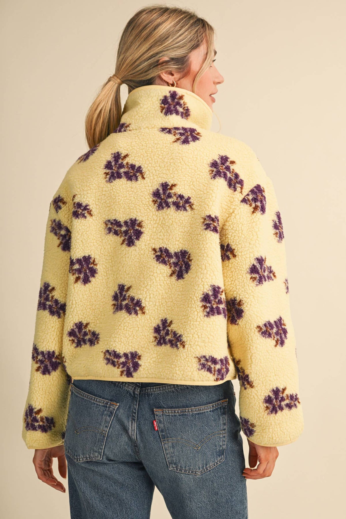 Lemon Floral Faux Sherpa Jacket