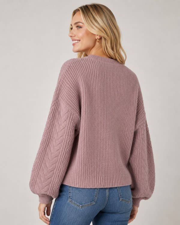 Balloon Sleeve Cable Knit Sweater