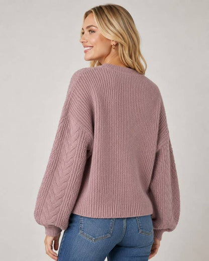 Balloon Sleeve Cable Knit Sweater