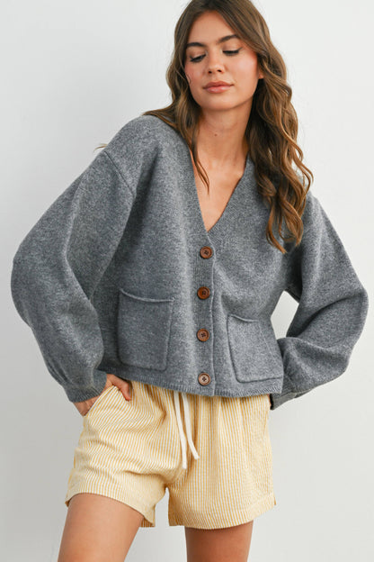 V-Neck Button-Up Sweater