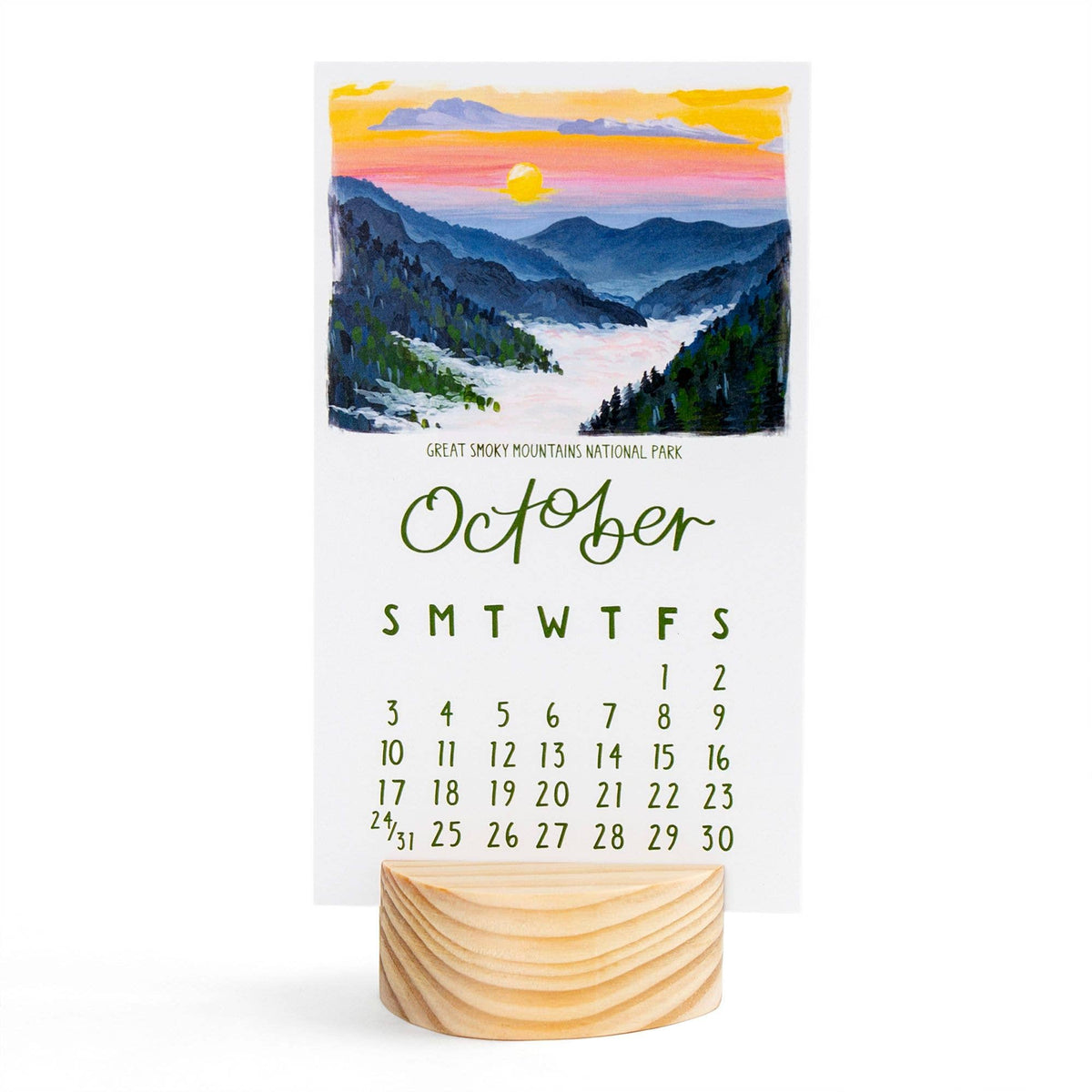 National Parks 2027 Mini Desk Calendar + Wooden Block