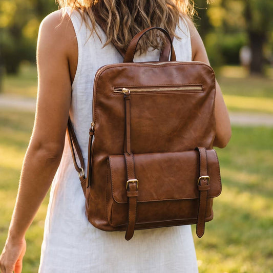 Distressed Vegan Leather Laptop Backpack