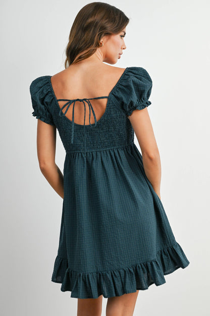 Dark Green Gingham Button-Front Mini Dress