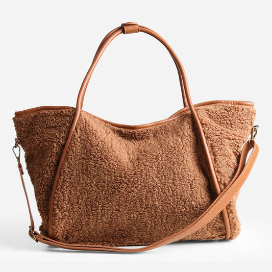Solid Color Sherpa Shoulder Tote Bag