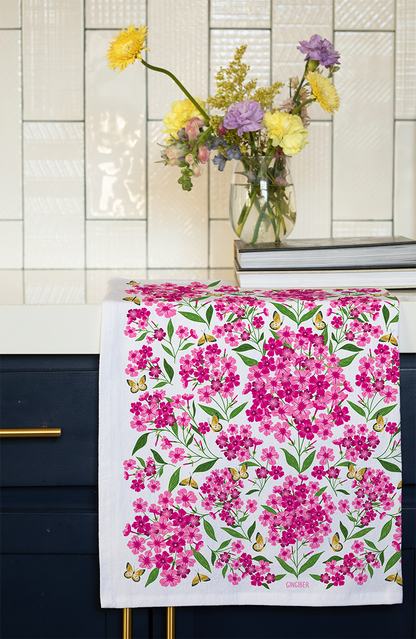 Pink Perennial Tea Towel - Spring Floral