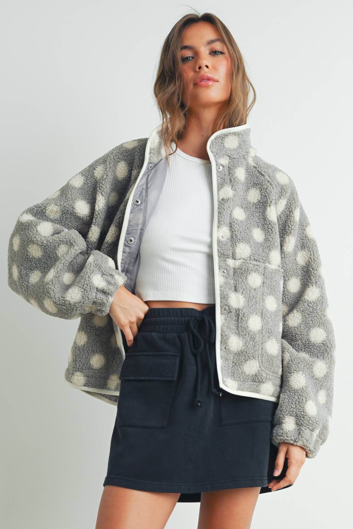 Fall Polka Dot Button Down Jacket