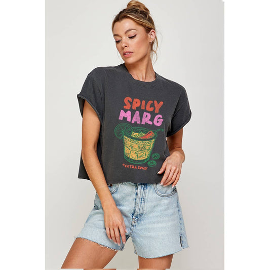 Charcoal Spicy Marg Vintage Graphic Crop Top