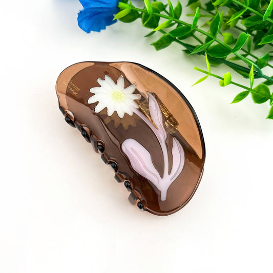 Brown Floral Acetate Hair Claw Clip-floral hair clip