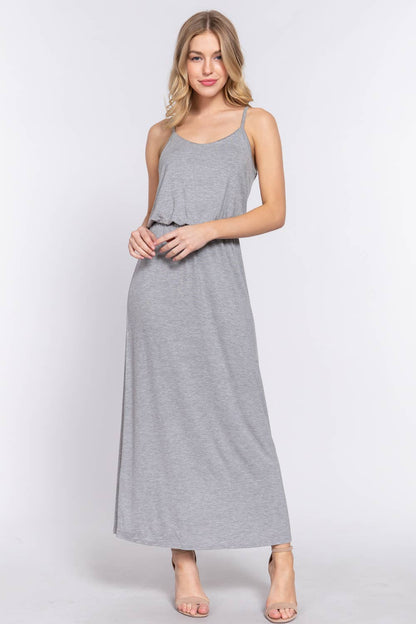 Black Fitted Waist Elastic Midi Cami Knit Dress
