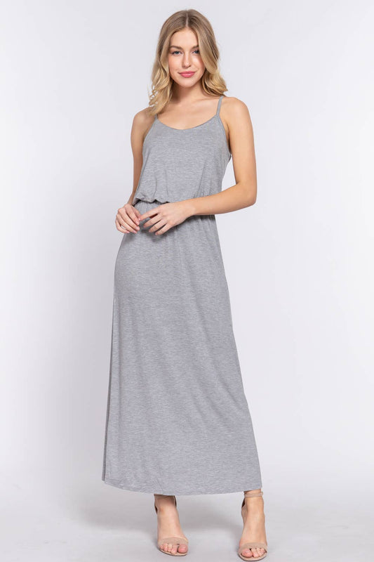 Heather Gray Fitted Waist Elastic Midi Cami Knit Dress