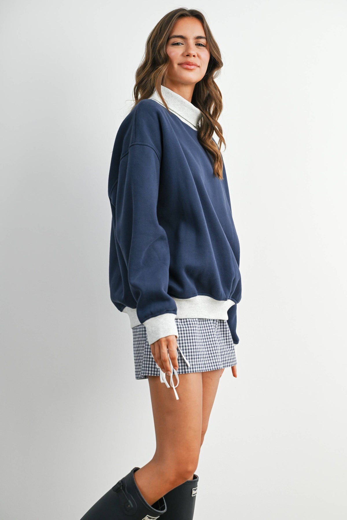 Navy Cozy Contrast Turtleneck Sweater