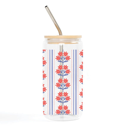 Floral Americana Glass Can