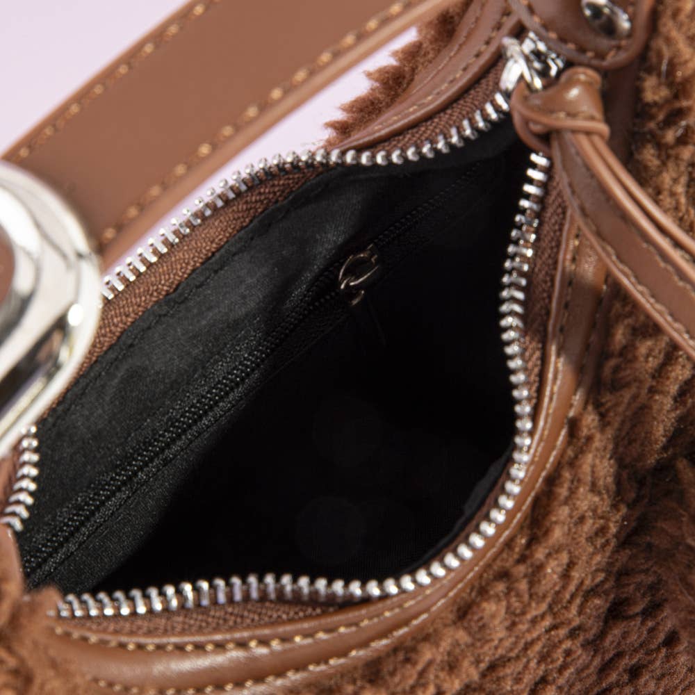 Sherpa Fleece Pom Charm Hobo Bag