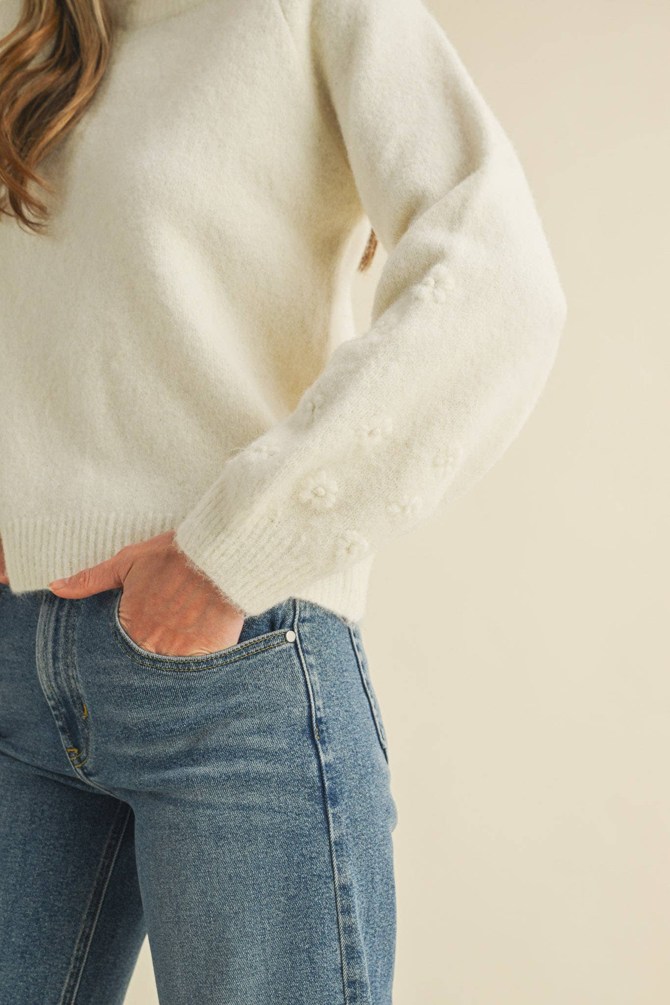 Floral Knit Puff Sleeve Sweater