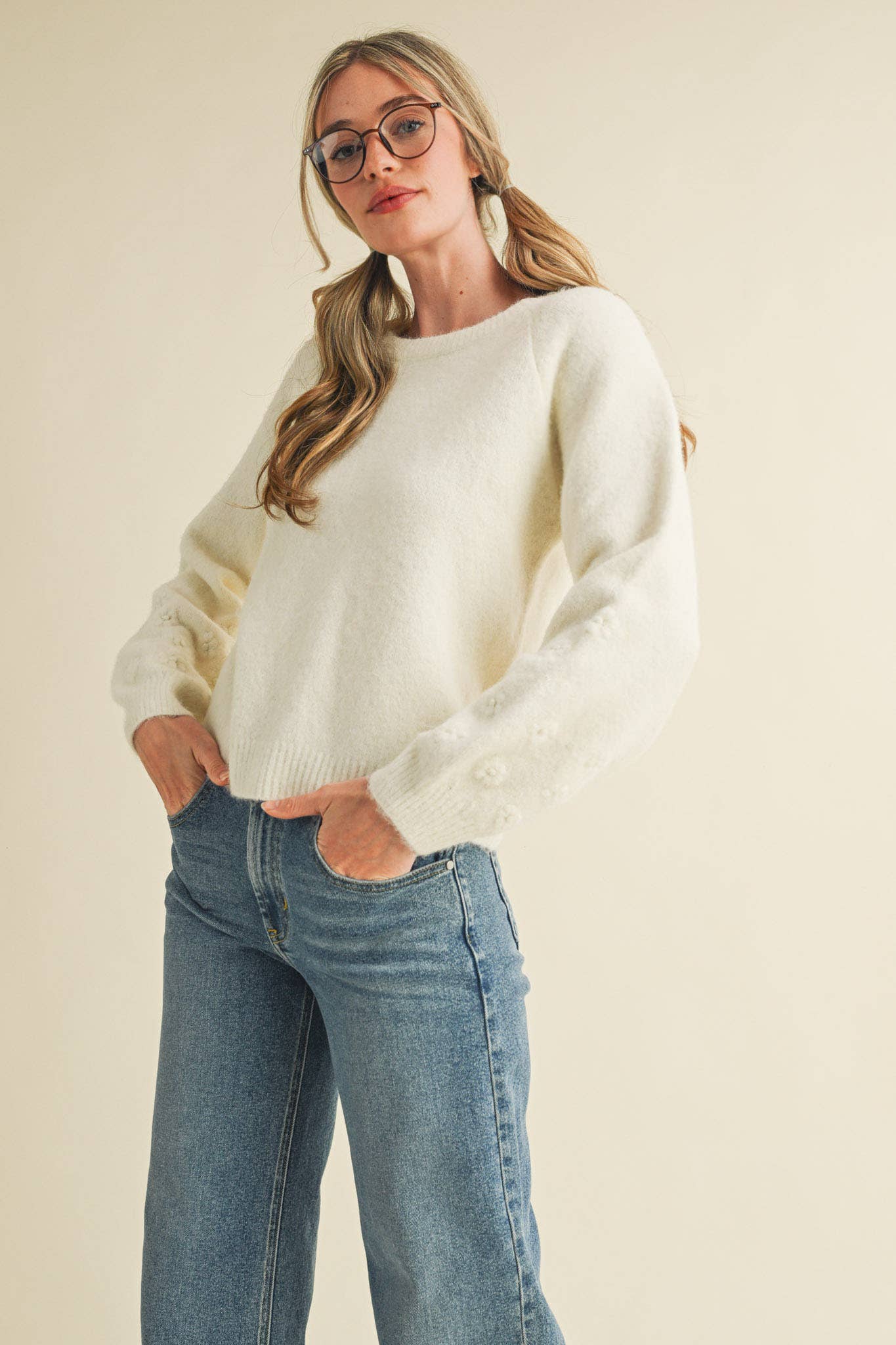 Floral Knit Puff Sleeve Sweater