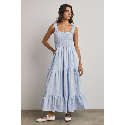 STRIPED SMOCKED MAXI DRESS