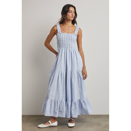 STRIPED SMOCKED MAXI DRESS