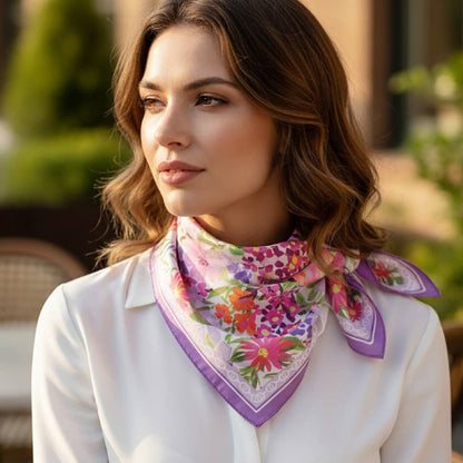 Colorful Flower Garden Print Square Bandana Scarf
