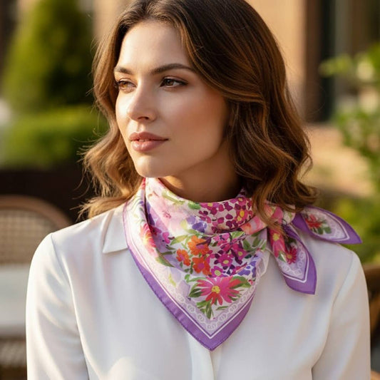 Colorful Flower Garden Print Square Bandana Scarf