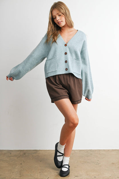 V-Neck Button-Up Sweater